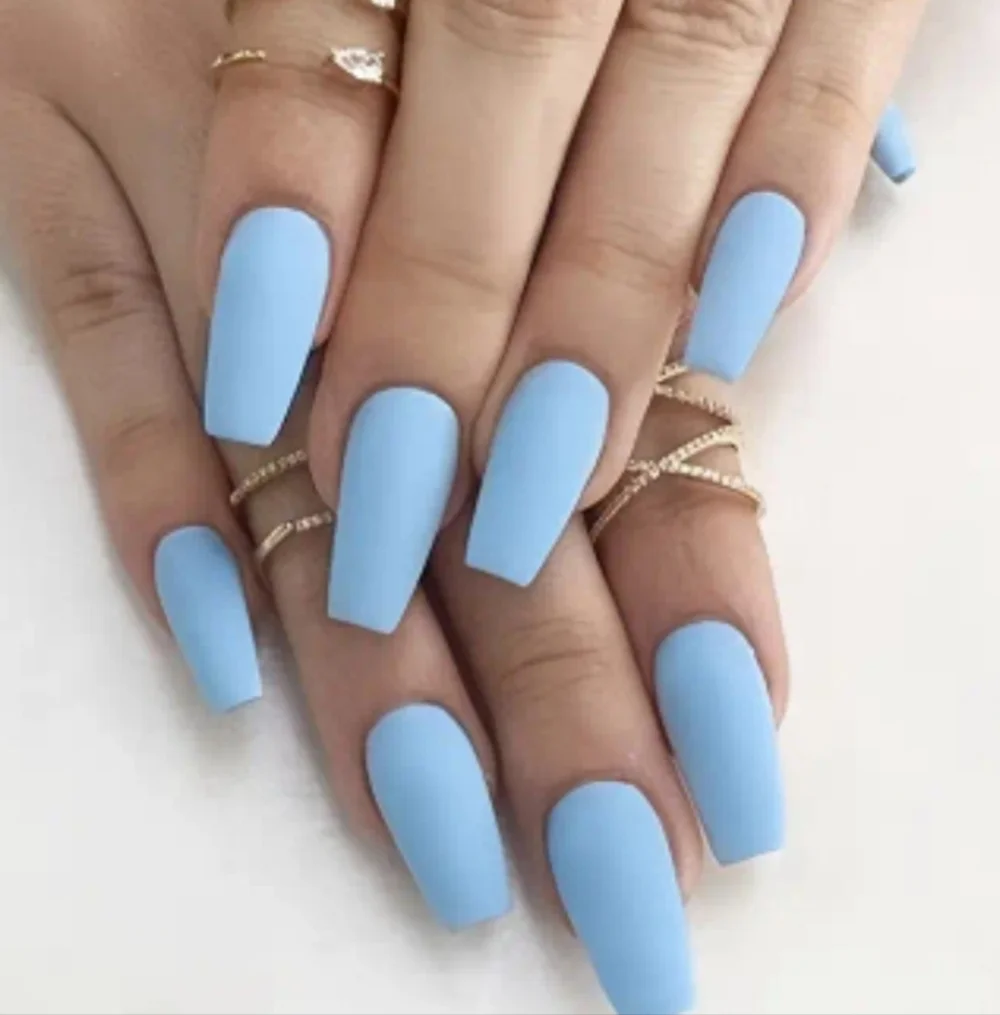 🔥3/$21 Sky Blue Matte Press On Nails